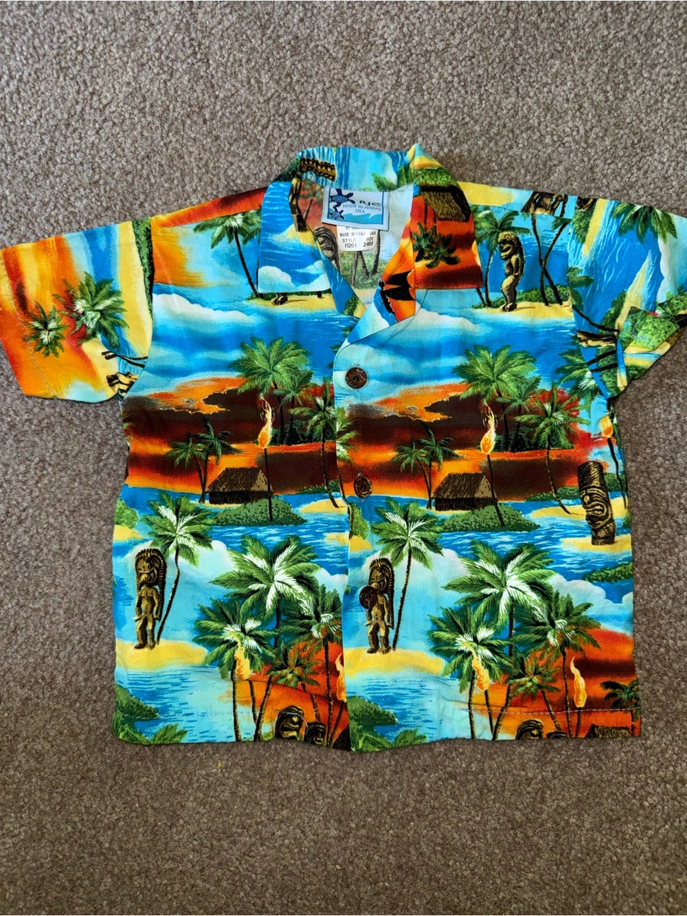 Kids Tropical Print Button-Up Shirt - Blue/Orange